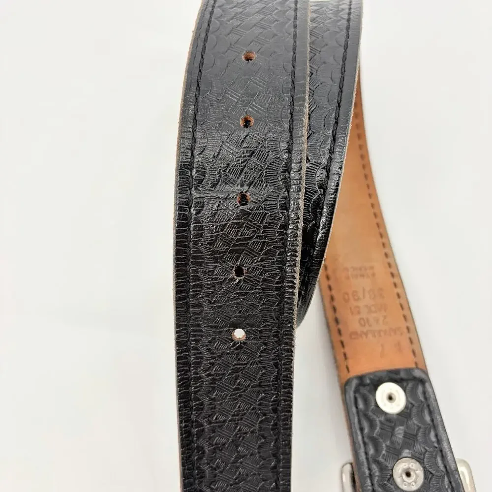 Safrariland Basketweave Leather Mens Belt Sz 36 Police Brass Buckle Model 51